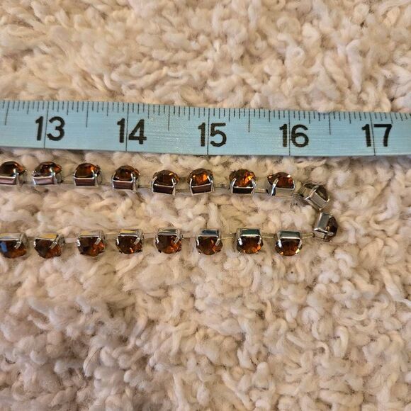 NWOT  Bronze Faceted Bead + Amber Rhinestone Necklace Long - Picture 6 of 7